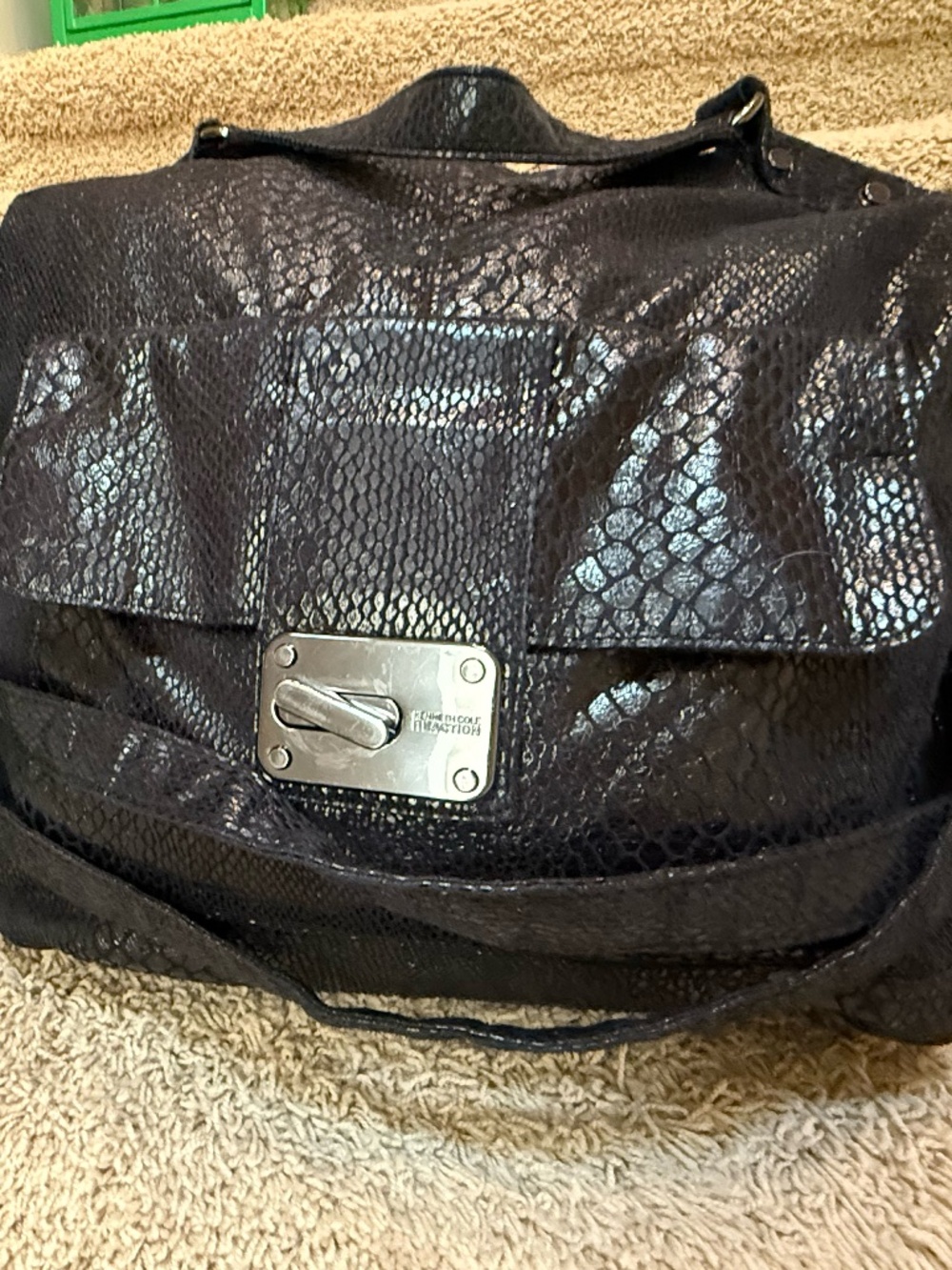 Kenneth Cole Reaction Bag Black Snakeskin-Embossed